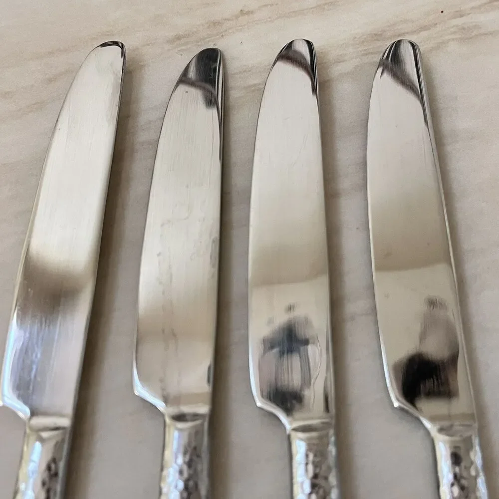 4pc CAMBRIDGE Rendezvous Stainless Dinner Knife 9 in Flatware Hammered Round Tip